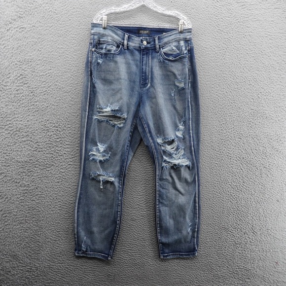 Judy Blue Distressed Boyfriend Fit Jeans‎ 16W Blue Stonewash Womens High Rise - Picture 1 of 16